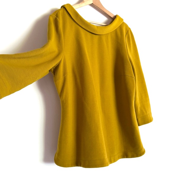 Boden Women’s 1950s 1960s Style 3/4 Sleeve Mustard Yellow Ribbed Top Blouse - Picture 4 of 9